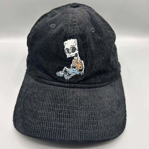 Bart Simpson Hat Men Black Corduroy Embroidered Mad Engine Strap Back Cap